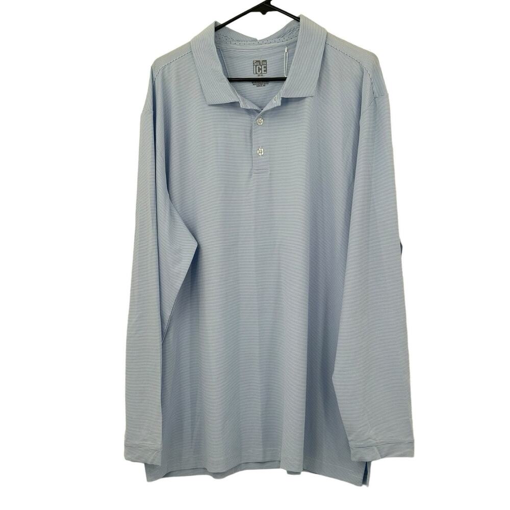 San Soleil‎ Shirt Mens XXL SolTek Ice Polo Sky Blue Stripe Performance Golf NWT
